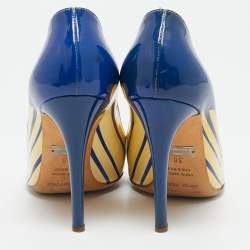 Pre Owned Sergio Rossi Cream/Blue Patent Leather Round Toe Pumps Size 38
