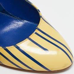 Pre Owned Sergio Rossi Cream/Blue Patent Leather Round Toe Pumps Size 38