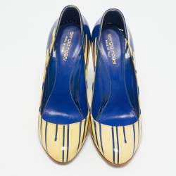 Pre Owned Sergio Rossi Cream/Blue Patent Leather Round Toe Pumps Size 38