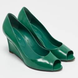 Sergio Rossi Green Patent Leather Wedge Pumps Size 38