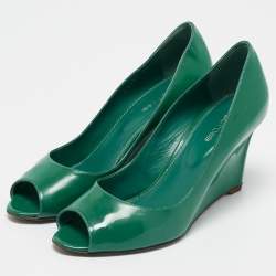 Sergio Rossi Green Patent Leather Wedge Pumps Size 38
