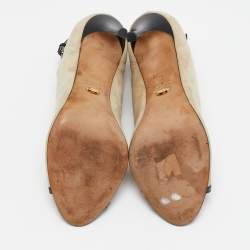 Sergio Rossi Beige/Black Leather and  Suede T-strap Pumps Sandals Size 38