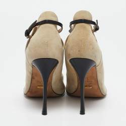 Sergio Rossi Beige/Black Leather and  Suede T-strap Pumps Sandals Size 38