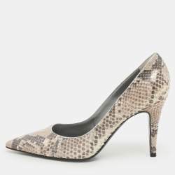 Sergio Rossi Grey Shimmer Python Leather Pointed Toe Pumps Size 37.5