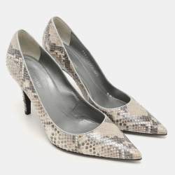 Sergio Rossi Grey Shimmer Python Leather Pointed Toe Pumps Size 37.5