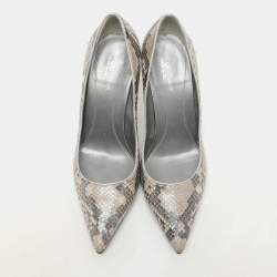 Sergio Rossi Grey Shimmer Python Leather Pointed Toe Pumps Size 37.5