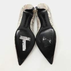 Sergio Rossi Grey Shimmer Python Leather Pointed Toe Pumps Size 37.5
