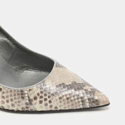 Sergio Rossi Grey Shimmer Python Leather Pointed Toe Pumps Size 37.5