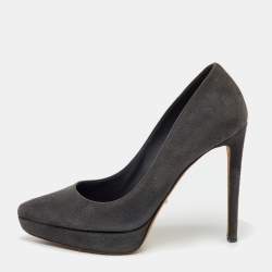 Sergio Rossi Dark Grey Suede Pointed Toe Platform Pumps Size 36.5