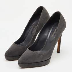Sergio Rossi Dark Grey Suede Pointed Toe Platform Pumps Size 36.5