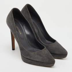 Sergio Rossi Dark Grey Suede Pointed Toe Platform Pumps Size 36.5