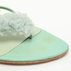 Sergio Rossi Green Leather and Polyester Thong Flats Size 39