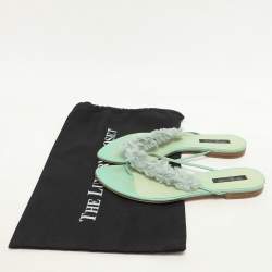 Sergio Rossi Green Leather and Polyester Thong Flats Size 39