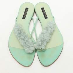 Sergio Rossi Green Leather and Polyester Thong Flats Size 39