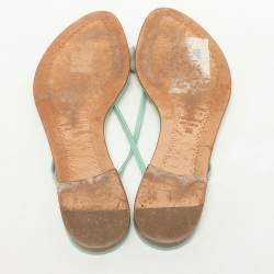 Sergio Rossi Green Leather and Polyester Thong Flats Size 39