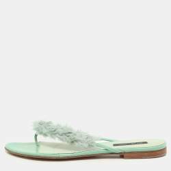 Sergio Rossi Green Leather and Polyester Thong Flats Size 39