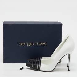 Pre Owned Sergio Rossi White/Black Leather Pointed Toe Pumps Size 39