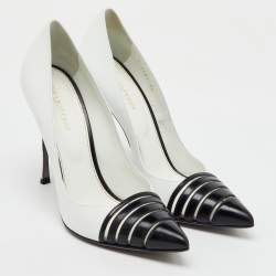 Pre Owned Sergio Rossi White/Black Leather Pointed Toe Pumps Size 39
