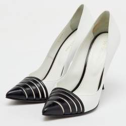 Pre Owned Sergio Rossi White/Black Leather Pointed Toe Pumps Size 39