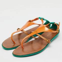 Sergio Rossi Multicolor Leather and Rubber T-Strap Flat Sandals Size 40