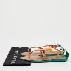 Sergio Rossi Multicolor Leather and Rubber T-Strap Flat Sandals Size 40