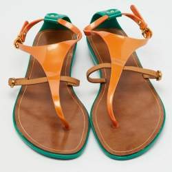 Sergio Rossi Multicolor Leather and Rubber T-Strap Flat Sandals Size 40