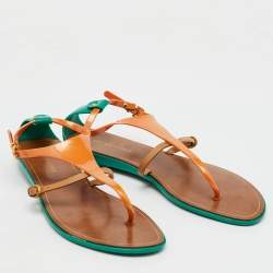 Sergio Rossi Multicolor Leather and Rubber T-Strap Flat Sandals Size 40