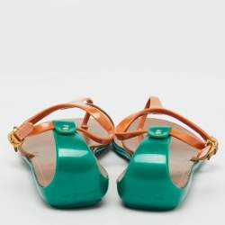 Sergio Rossi Multicolor Leather and Rubber T-Strap Flat Sandals Size 40