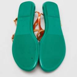 Sergio Rossi Multicolor Leather and Rubber T-Strap Flat Sandals Size 40