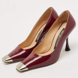 Pre Owned Sergio Rossi Burgundy Patent Leather Metal Detail Square Toe Pumps Size 37