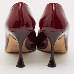 Pre Owned Sergio Rossi Burgundy Patent Leather Metal Detail Square Toe Pumps Size 37