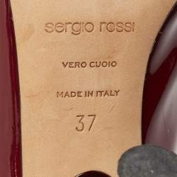 Pre Owned Sergio Rossi Burgundy Patent Leather Metal Detail Square Toe Pumps Size 37