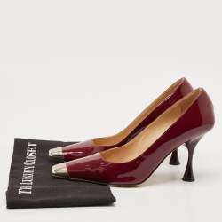 Pre Owned Sergio Rossi Burgundy Patent Leather Metal Detail Square Toe Pumps Size 37
