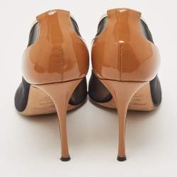 Pre Owned حذاء كعب عالي سيرجيو روسي مقدمة مدببة شبكة جلد لامع أبيض/بني مقاس 40.5