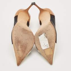 Pre Owned حذاء كعب عالي سيرجيو روسي مقدمة مدببة شبكة جلد لامع أبيض/بني مقاس 40.5