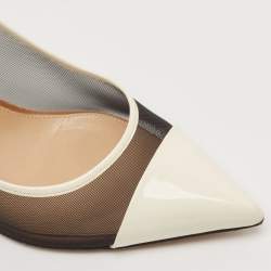 Pre Owned حذاء كعب عالي سيرجيو روسي مقدمة مدببة شبكة جلد لامع أبيض/بني مقاس 40.5