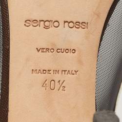 Pre Owned حذاء كعب عالي سيرجيو روسي مقدمة مدببة شبكة جلد لامع أبيض/بني مقاس 40.5