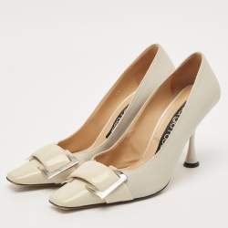 Sergio Rossi Grey Patent and  Leather Décolleté Square Toe Pumps Size 37