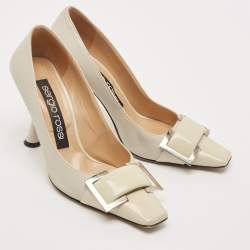 Sergio Rossi Grey Patent and  Leather Décolleté Square Toe Pumps Size 37