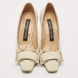 Sergio Rossi Grey Patent and  Leather Décolleté Square Toe Pumps Size 37