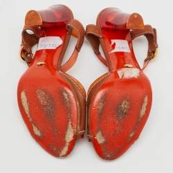 Pre Owned Sergio Rossi Brown Leather and PVC Ankle Strap Sandals Size 39.5