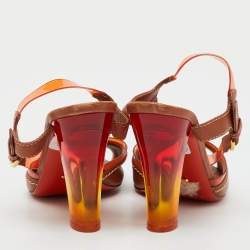 Pre Owned Sergio Rossi Brown Leather and PVC Ankle Strap Sandals Size 39.5