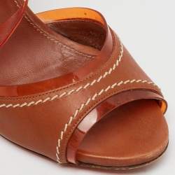 Pre Owned Sergio Rossi Brown Leather and PVC Ankle Strap Sandals Size 39.5