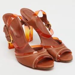 Pre Owned Sergio Rossi Brown Leather and PVC Ankle Strap Sandals Size 39.5