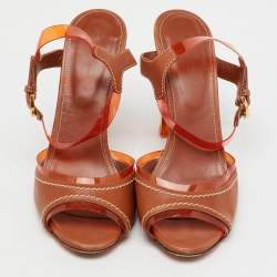 Pre Owned Sergio Rossi Brown Leather and PVC Ankle Strap Sandals Size 39.5