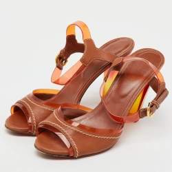 Pre Owned Sergio Rossi Brown Leather and PVC Ankle Strap Sandals Size 39.5