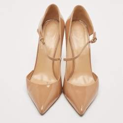 Sergio Rossi Beige Patent Leather Mary Jane Pumps Size 40.5