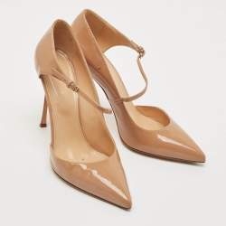 Sergio Rossi Beige Patent Leather Mary Jane Pumps Size 40.5