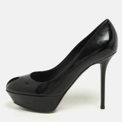 Pre Owned Sergio Rossi Black Patent Leather Platform Pumps Size 40.5