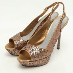 Sergio Rossi Metallic Glitter Slingback Platform Sandals Size 40.5